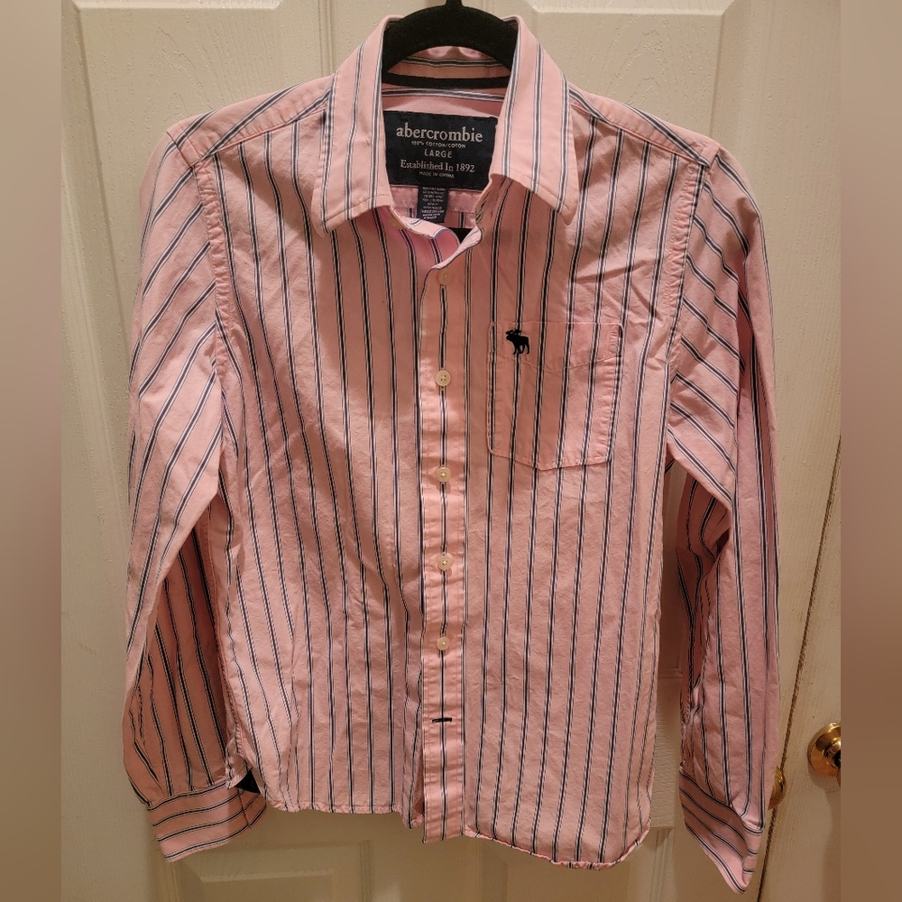 Abercrombie Boys Pink/Blue Pinstripe Long Sleeve Shirt - Size Large